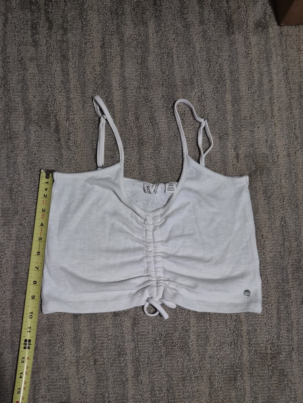 Roxy White Ruched Drawstring Cropped Camisole